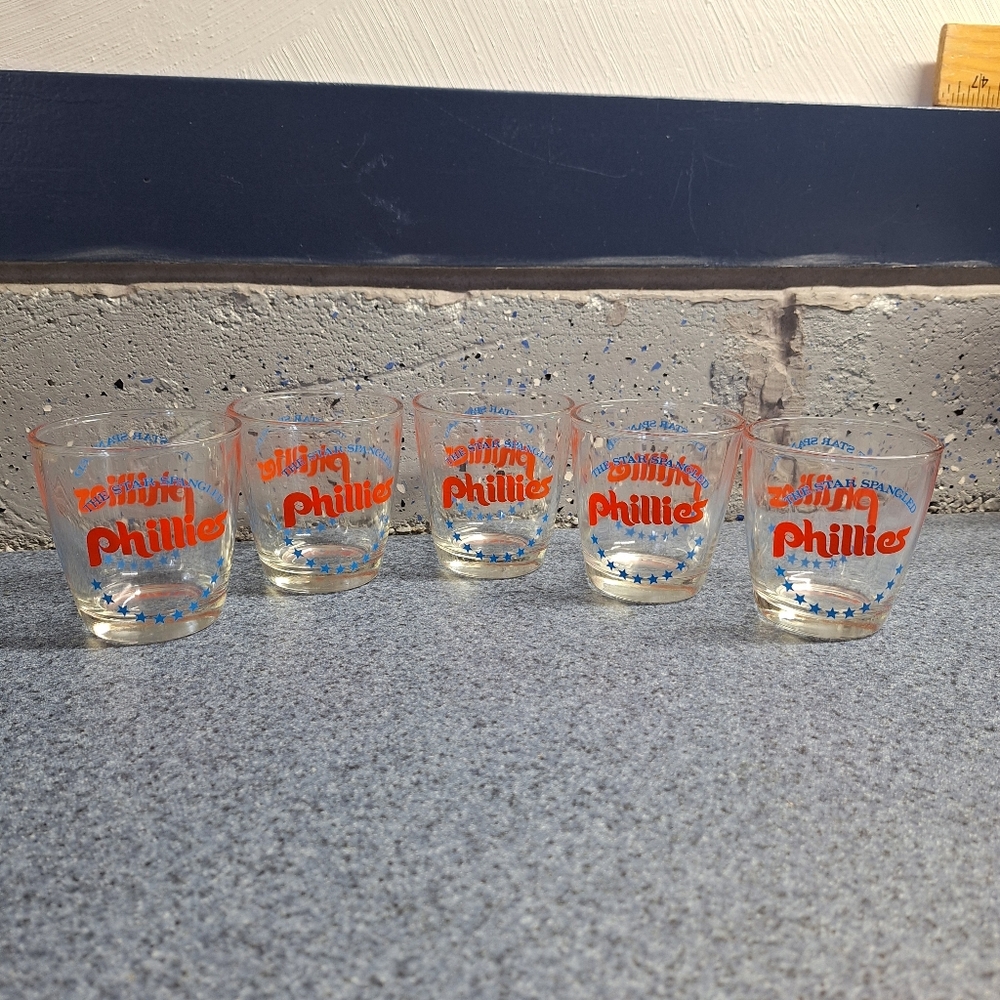 Vintage 1960s "The Star Spangled Philadelphia  Phillies" Rock Glass Set of 5